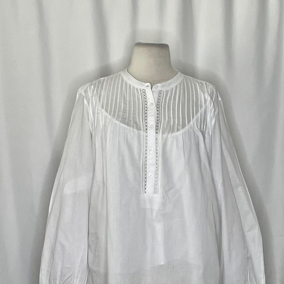 NWT!! J. CREW Pintuck Lace Trim Cotton Voile Solid White Top Blouse Large - Picture 4 of 16